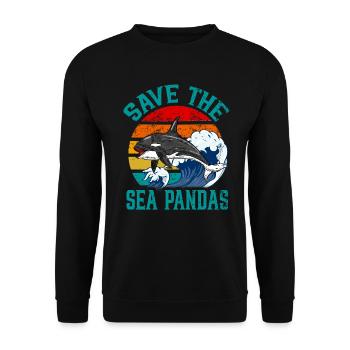 Save The Sea Pandas Retro Rescue Killer Whale Orca - Unisex Sweatshirt - black - Front - Alina (178cm) & Michal (187cm)