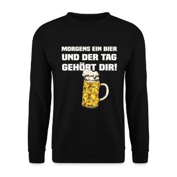 Morgens Ein Bier - Lustiger Bier Spruch - Unisex Pullover - Schwarz - Vorne - Alina (178cm) & Michal (187cm)
