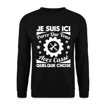 Humour Mécanicien Mécano Mécanique Auto Garagiste - Sweat-shirt Unisexe - noir - Devant - Alina (178cm) & Michal (187cm)