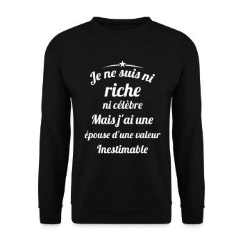 Je ne Suis Ni Riche Ni Célèbre Humour - Sweat-shirt Unisexe - noir - Devant - Alina (178cm) & Michal (187cm)
