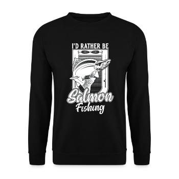 Ich wäre lieber Lachsfischer lustiger Fischer - Unisex Pullover - Schwarz - Vorne - Alina (178cm) & Michal (187cm)