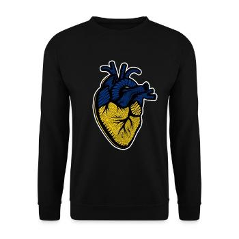 Ich stehe mit der ukrainischen Flagge Ukrainisches Herz - Unisex Pullover - Schwarz - Vorne - Alina (178cm) & Michal (187cm)