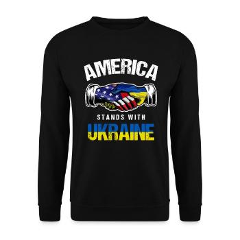 America Stands With Ukraine USA Ukrainian Flag - Unisex Sweatshirt - black - Front - Alina (178cm) & Michal (187cm)