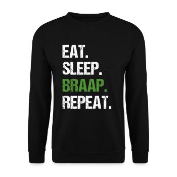 Eat Sleep Braap Wiederholung Funny Dirt Bike Motocross - Unisex Pullover - Schwarz - Vorne - Alina (178cm) & Michal (187cm)