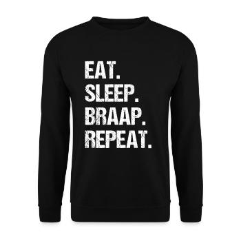 Eat Sleep Braap Wiederholung Funny Dirt Bike Motocross - Unisex Pullover - Schwarz - Vorne - Alina (178cm) & Michal (187cm)