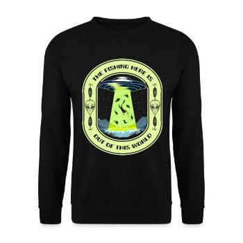 The Fishing Here Is Out Of This World UFO Fishing - Unisex Sweatshirt - black - Front - Alina (178cm) & Michal (187cm)