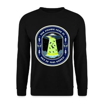 The Fishing Here Is Out Of This World UFO Fishing - Unisex Sweatshirt - black - Front - Alina (178cm) & Michal (187cm)