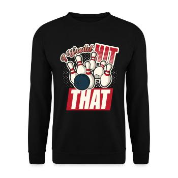 Ich würde diesen lustigen Bowling-Retro-Bowler treffen - Unisex Pullover - Schwarz - Vorne - Alina (178cm) & Michal (187cm)