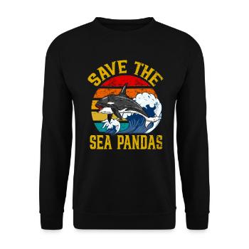 Save The Sea Pandas Retro Rescue Killer Whale Orca - Unisex Sweatshirt - black - Front - Alina (178cm) & Michal (187cm)