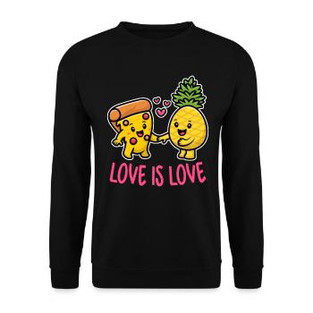 Ananas gehört auf Pizza Lustiges Essen Liebe ist Liebe - Unisex Pullover - Schwarz - Vorne - Alina (178cm) & Michal (187cm)