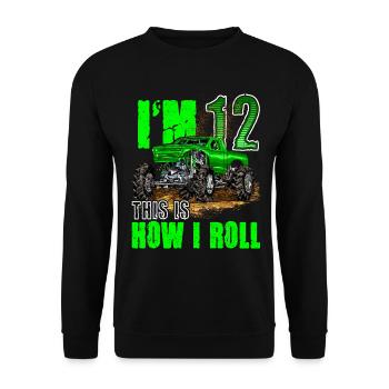12th Birthday Monster Truck For Boys & Girls 12 - Unisex Sweatshirt - black - Front - Alina (178cm) & Michal (187cm)