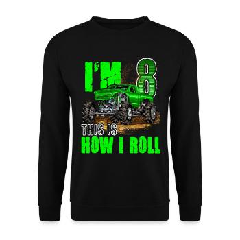 8th Birthday Monster Truck For Boys & Girls 8 Year - Unisex Sweatshirt - black - Front - Alina (178cm) & Michal (187cm)
