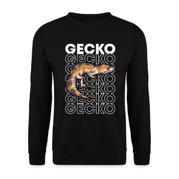 Leopardgecko Reptilienpfleger Gecko im Stil der 80er Jahre - Unisex Pullover - Schwarz - Vorne - Alina (178cm) & Michal (187cm)