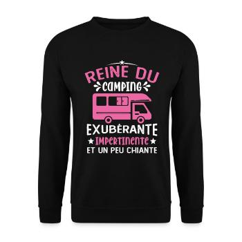 La Reine Du Camping Campeuse Cadeau Campeur Femme - Sweat-shirt Unisexe - noir - Devant - Alina (178cm) & Michal (187cm)