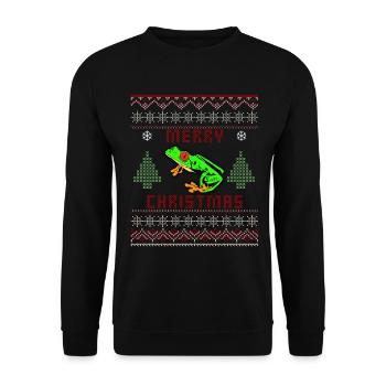 Rotäugiger Baumfrosch Hässlicher Weihnachtspullover Design - Unisex Pullover - Schwarz - Vorne - Alina (178cm) & Michal (187cm)