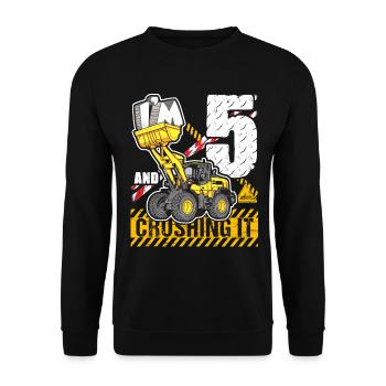 I'm 5 & Crushing It 5th Birthday Boys Excavator - Unisex Pullover - Schwarz - Vorne - Alina (178cm) & Michal (187cm)