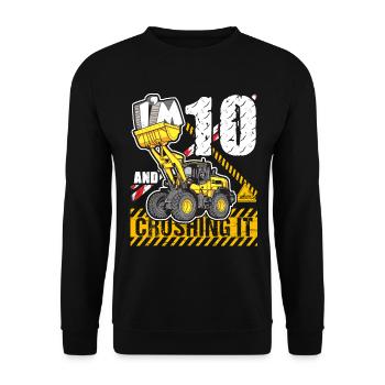 Ich bin 10 & zerquetsche es 10. Geburtstag Jungen Bagger - Unisex Pullover - Schwarz - Vorne - Alina (178cm) & Michal (187cm)