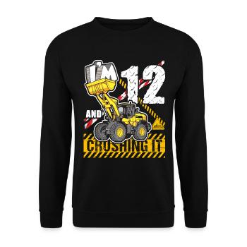 I'm 12 & Crushing It 12th Birthday Boys Excavator - Unisex Sweatshirt - black - Front - Alina (178cm) & Michal (187cm)