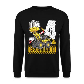 Ich bin 4 & Crushing It 4th Birthday Boys Excavator - Unisex Pullover - Schwarz - Vorne - Alina (178cm) & Michal (187cm)