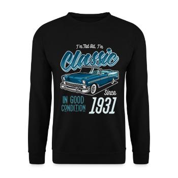 Ich bin nicht alt Ich bin Oldtimer Oldtimer Jahrgang 1931 - Unisex Pullover - Schwarz - Vorne - Alina (178cm) & Michal (187cm)