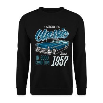 Je ne suis pas vieux Je suis une voiture classique Vintage Né en 1957 - Sweat-shirt Unisexe - noir - Devant - Alina (178cm) & Michal (187cm)