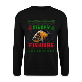 Oscar Fish Monster Fish Keeper Weihnachtspullover - Unisex Pullover - Schwarz - Vorne - Alina (178cm) & Michal (187cm)