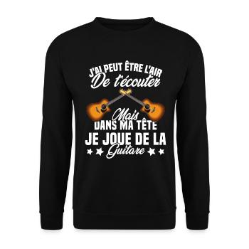 Je Joue De La Guitare Cadeau Humour Guitariste - Sweat-shirt Unisexe - noir - Devant - Alina (178cm) & Michal (187cm)