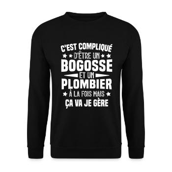 Bogosse et Plombier - Cadeau Humour Plombier - Sweat-shirt Unisexe - noir - Devant - Alina (178cm) & Michal (187cm)