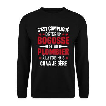 Bogosse et Plombier - Cadeau Humour Plombier - Sweat-shirt Unisexe - noir - Devant - Alina (178cm) & Michal (187cm)