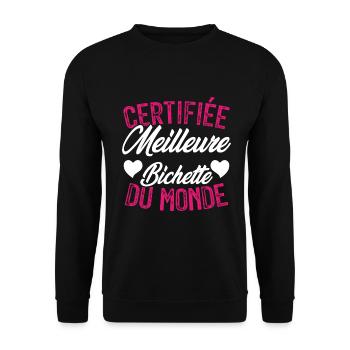 Certifiée meilleure bichette du monde - Sweat-shirt Unisexe - noir - Devant - Alina (178cm) & Michal (187cm)