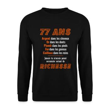 77 Ans Anniversaire Drôle Idée Cadeau - Sweat-shirt Unisexe - noir - Devant - Alina (178cm) & Michal (187cm)