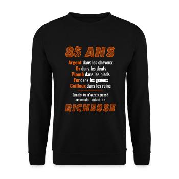 85 Ans Anniversaire Drôle Idée Cadeau - Sweat-shirt Unisexe - noir - Devant - Alina (178cm) & Michal (187cm)