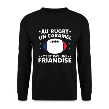 Au Rugby Un Caramel C'est Pas Une Friandise - Sweat-shirt Unisexe - noir - Devant - Alina (178cm) & Michal (187cm)