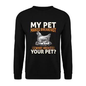 My Pet Makes Breakfast Lustiger Spruch - Unisex Pullover - Schwarz - Vorne - Alina (178cm) & Michal (187cm)