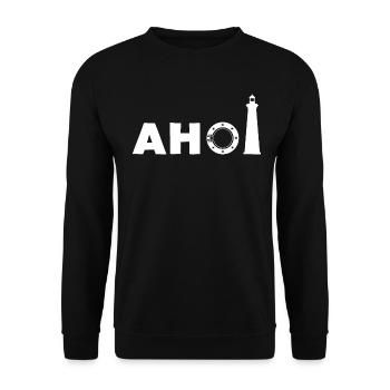Hinter'm Leuchtturm heißt's "Ahoi" - Unisex Pullover - Schwarz - Vorne - Alina (178cm) & Michal (187cm)