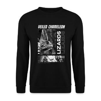 Verschleiertes Chamäleon Modern Streetwear Reptilienhüter - Unisex Pullover - Schwarz - Vorne - Alina (178cm) & Michal (187cm)