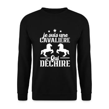 Ich bin ein Reiter, der Geschenke zerreißt - Unisex Pullover - Schwarz - Vorne - Alina (178cm) & Michal (187cm)