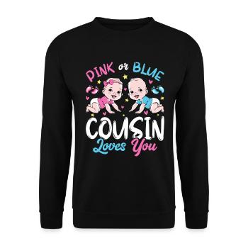 Rosa oder blauer Cousin liebt Ihr Baby Geschlecht Enthüllung - Unisex Pullover - Schwarz - Vorne - Alina (178cm) & Michal (187cm)