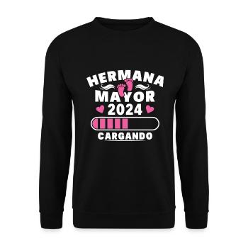 Große Schwester 2024 - Unisex Pullover - Schwarz - Vorne - Alina (178cm) & Michal (187cm)