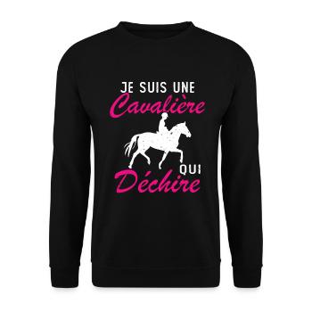 Ich bin ein Reiter, der Geschenke zerreißt - Unisex Pullover - Schwarz - Vorne - Alina (178cm) & Michal (187cm)