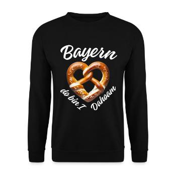 Bayern Dahoam Herz Brezen - Bayerische Heimatliebe - Unisex Pullover - Schwarz - Vorne - Alina (178cm) & Michal (187cm)