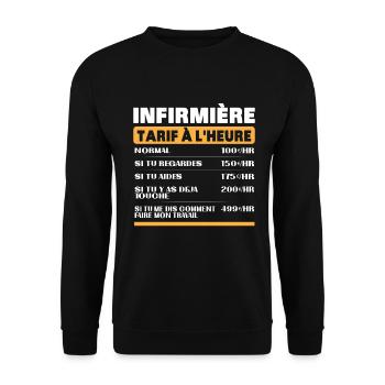Infirmière Tarif à L'heure idée Cadeau Humour - Sweat-shirt Unisexe - noir - Devant - Alina (178cm) & Michal (187cm)