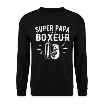 Super Papa Boxeur Père Papa Boxe - Cadeau Boxeur - Sweat-shirt Unisexe - noir - Devant - Alina (178cm) & Michal (187cm)