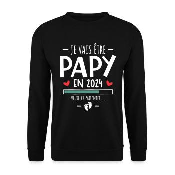 Schwangerschaft Opa Ich werde zukünftiger Opa 2024 - Unisex Pullover - Schwarz - Vorne - Alina (178cm) & Michal (187cm)