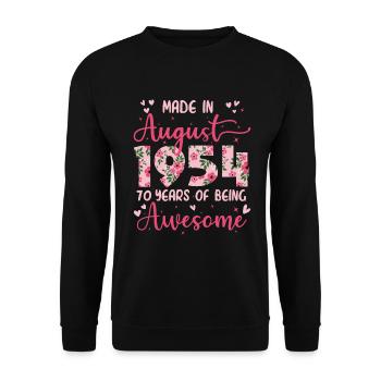Août 1954 Cadeau Anniversaire 70 Ans Pour Femme - Sweat-shirt Unisexe - noir - Devant - Alina (178cm) & Michal (187cm)