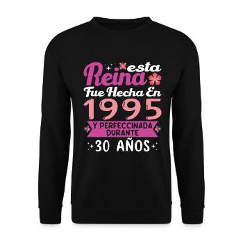 30 Jahre Geburtstagsgeschenk Frau aus dem Jahr 1995 - Unisex Pullover - Schwarz - Vorne - Alina (178cm) & Michal (187cm)