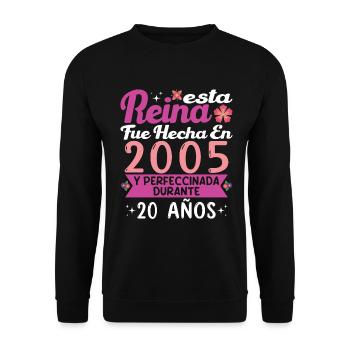 20 Jahre Geburtstagsgeschenk Frau aus dem Jahr 2005 - Unisex Pullover - Schwarz - Vorne - Alina (178cm) & Michal (187cm)