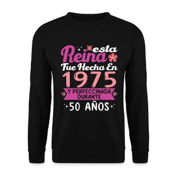 50 Jahre Geburtstagsgeschenk Frau aus dem Jahr 1975 - Unisex Pullover - Schwarz - Vorne - Alina (178cm) & Michal (187cm)