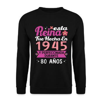 80 Jahre Geburtstagsgeschenk Frau aus dem Jahr 1945 - Unisex Pullover - Schwarz - Vorne - Alina (178cm) & Michal (187cm)