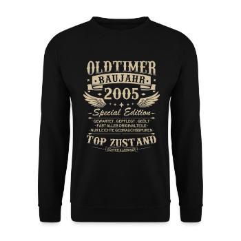 Oldtimer Baujahr 2005 Jahrgang Geburtstag Geschenk - Unisex Pullover - Schwarz - Vorne - Alina (178cm) & Michal (187cm)